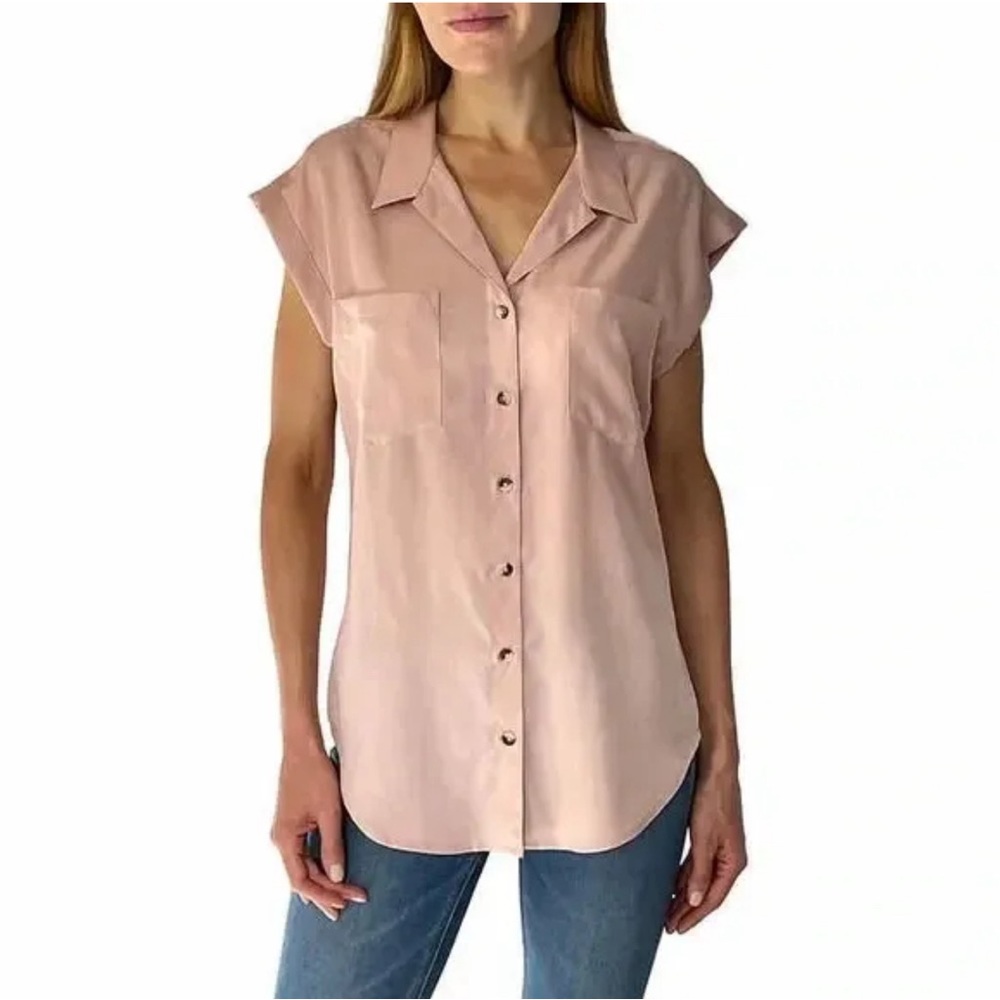 Women's JACHS Girlfriend New York Short Sleeve Button Up Blush Pink Sz S